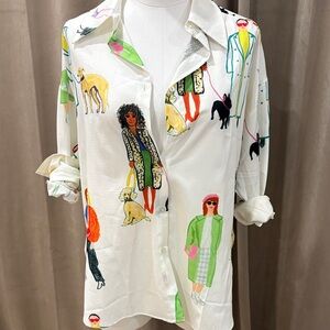 Colorful Illustrated Button-Up Shirt